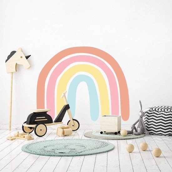 Muursticker Regenboog Pastel Kleuren | 80 x 65 cm | Pasteltinten | Muurdecoratie | Slaapkamer | Kinderkamer | Babykamer | Meisje | Decoratie Sticker