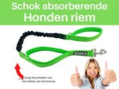 Bungee honden riem - schokabsorberend - hondenriem - Groen - Reflecterend - Soft grip handgreep - Uitlaat riem - Voorkomt pijnlijke handen, armen en schouders - 2 handvatten - 5 jaar garantie