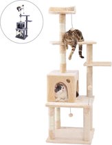 Grote Krabpaal voor Katten - Kattenboom - Speelhuis Voor Katten - Klimboom van Hout en Sisal Touw - Met Kattenspeelgoed/Kattenmand - 5 verdiepingen - Beige 149cm