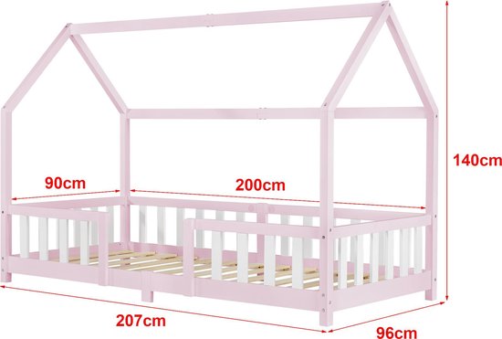 Lit enfant Sisimiut avec antichute 90x200 cm rose et blanc