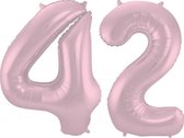 De Ballonnenkoning - Folieballon Cijfer 42 Pastel Roze Metallic Mat - 86 cm