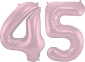 De Ballonnenkoning - Folieballon Cijfer 45 Pastel Roze Metallic Mat - 86 cm