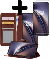 Hoesje Geschikt voor OnePlus Nord CE Hoesje Book Case Hoes Wallet Cover Met Screenprotector - Hoes Geschikt voor OnePlus Nord CE Hoesje Bookcase Hoes - Bruin
