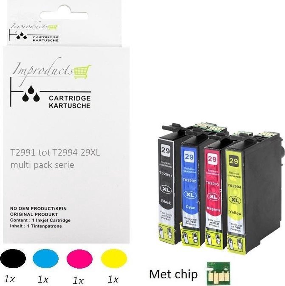 Cartouche EPSON T2996 XL x 18 compatibles « Fraise » 4 couleurs XL