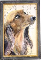 Schilderij - Hond - Teckel langharig - Hout - Zwart - Rechthoek - 34 x 23,5 cm
