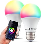B.K.Licht - Slimme Lichtbron - RGB en CCT - set van 2 - smart lamp - met E27 - 9W LED - WiFi - App - 2.700K to 6.500K - 806 Lm - voice control - color lampjes  - LED lamp