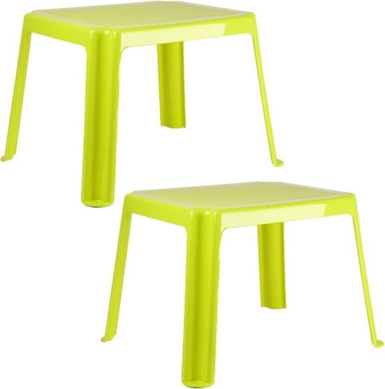 2x stuks kunststof kindertafels groen 55 x 66 x 43 cm - Kindertafel buiten - Bijzettafel