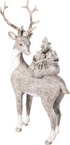 Clayre & Eef Beeld Hert 15x9x26 cm Grijs Kunststof Kerstdecoratie beeld decoratie Decoratieve Accessoires