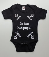 Romper met tekst | maat 68 | Je kan het papa | Zwart