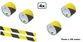 4x Rol afzetlint geel/zwart 75mm x 100 meter - markeer afzet lint verboden toegang volgen covid festival thema feest danger