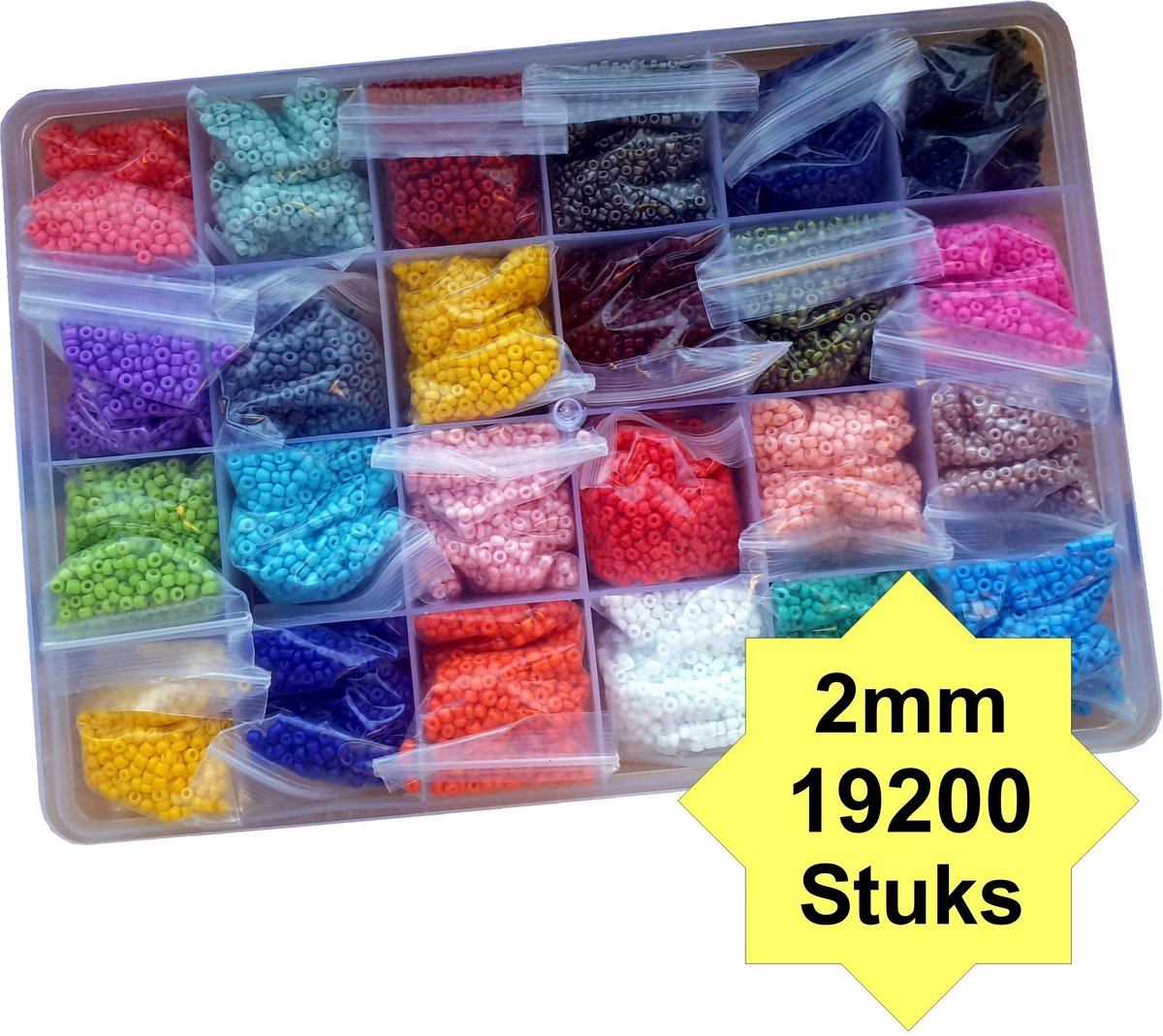 Fako Bijoux® - DIY Kralen Set - Glas Zaad Kralen - Glaszaad - Glaskralen - Sieraden Maken - Hobby - Kralenset - Kralendoos - 2mm - 19200 Stuks — afbeelding 2