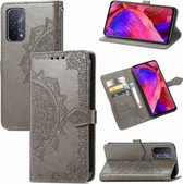 Voor OPPO A54 5G Mandala Bloem Reliëf Horizontale Flip Lederen Case met Houder & Drie Kaartsleuven & Portemonnee & Lanyard (Grijs)