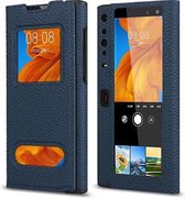 Voor Huawei Mate Xs Lychee Textuur Smart View Window Horizontale Flip Leather Case met Houder & Slaap / Wake-up Functie (Donkerblauw)