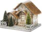 Goodwill Kersthuisje met LED verlichting Sneeuw Bruin-Gemêleerd 28 cm