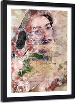 Foto in frame , Abstract Vrouwengezicht , 80x120cm ,  Multikleur , wanddecoratie , Premium print