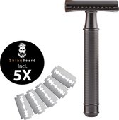 ShinyBeard Safety Razor - Double Edge Scheermes - Klassiek Scheermes Heren - Incl 5 Mesjes - Zwart
