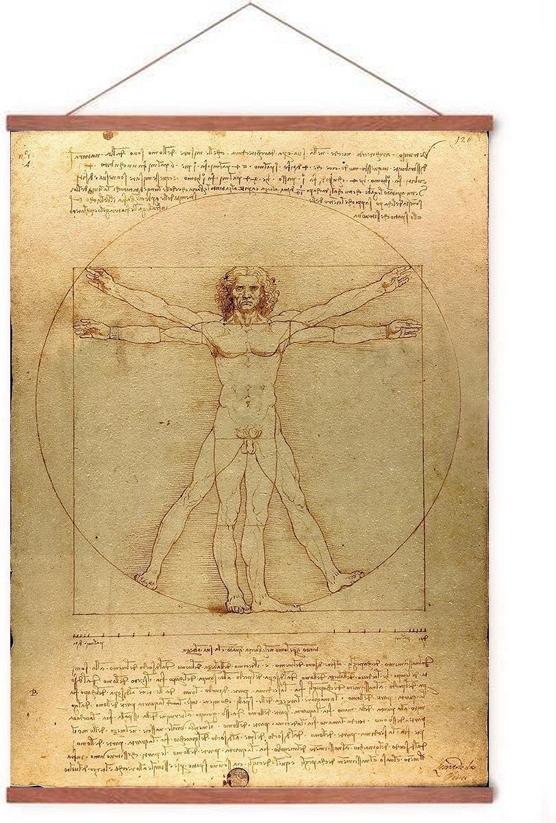 Poster In Posterhanger - Mens van Vitruvius - Kader Hout - Da Vinci - 70x50 cm - Ophangsysteem