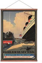 Poster In Posterhanger - Vintage Reisposter Titanic - Kader Hout - Parijs & New York - 70x50 cm - Ophangsysteem