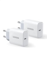 UGREEN 20W USB C Oplader 2 Pack Type C Lader Adapter Compatibel met iPhone 12, 12 Pro, 12 Pro Max, SE 2020, 12 Mini, 11Pro, X, iPad Pro 2020, Galaxy S21, A51 enz. (Wit)