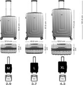 Kofferset - Reiskoffers - 3 stuks - S,M,L - Koffer - Reizen - Valis® 3-delige reiskofferset zilver - Lichtgewicht koffer - Inclusief slot - NIEUW MODEL - DUO AANBIEDING !!