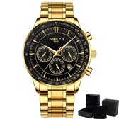 Nibosi ® - Quartz Heren Horloge - 40Ømm – Goud/Zwart – horloge geschenkset – 1 jaar garantie