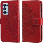 Voor OPPO Reno6 5G 7-bloemblaadje Bloemen Embossing Patroon Horizontale Flip PU Lederen Case met Houder & Kaartsleuven & Portemonnee & Fotolijst (Rood)