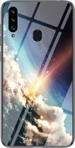 Voor Samsung Galaxy A20s Sterrenhemel Geschilderd Gehard Glas TPU Schokbestendig Beschermhoes (Bright Stars)