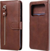 Voor Xiaomi Mi 11 Ultra Mode Kalf Textuur Rits Horizontale Flip Lederen Case met Houder & Kaartsleuven & Portemonnee (Bruin)