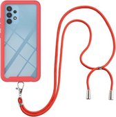 Voor Samsung Galaxy A32 5G Sterrenhemel Effen Kleur Serie Schokbestendige PC + TPU Beschermhoes met Nekband (Rood)