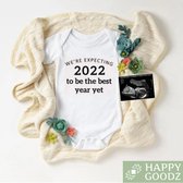 Happy Goodz BEST YEAR 2022 WIT, Baby geboren in 2022, Zwangerschapsaankondiging / bekendmaking, Zwanger, 100% katoen, kraam cadeau, rompertje met tekst, aanstaande mama|0-3 maanden