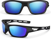 Torege Sport Zonnebril Sportbril 2021 Upgrade -Black Frame black & Blue Lens