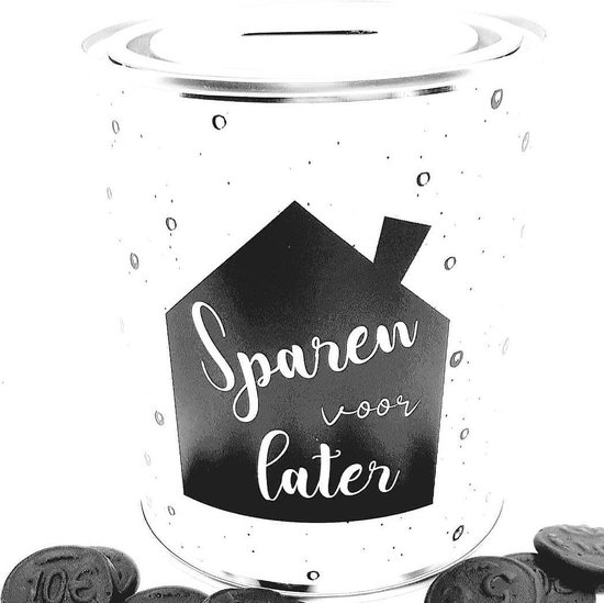 Studio Juulz Spaarpot Sparen voor later / Spaarblik / Nieuw huis / Nieuwe woning / Cadeau / Sparen / Blik / 750 ml / Herbruikbaar