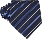 Donker blauwe stropdas met witte en blauwe strepen - 8cm breed - 145 cm lang