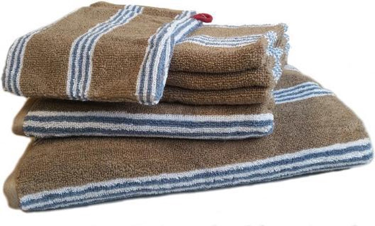 Marieke at Home Natural Stripe Gastendoekje (6 Stuks) - 30x50 cm - Blauw