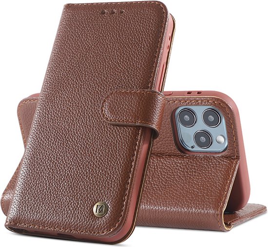 Étui livre en cuir véritable pour iPhone 12 Pro Max - Marron
