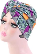 Hijab – Hoofddeksel – Afrikaans – Tulband – Blauw – Muts – Sporthoofddoek – Hoofddoek- Haarband – Oranje/Groen/Paars