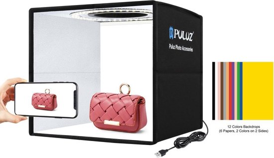 PULUZ 25cm small professional photo studio box 9.8 inch foldable portable lighting studio shoot tent box with 12 colors backgrounds high 97 CRI ring light