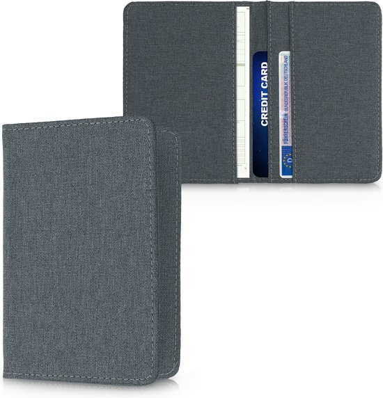 kwmobile hoes voor kentekenbewijs en rijbewijs - Hoesje met pasjeshouder in donkergrijs - Omslag van imitatieleer
