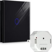 Navaris touch lichtschakelaar - Set met zender en ontvanger - 433MHz - Draadloze wandschakelaar met aanraakfunctie - Incl. montagemateriaal - Zwart