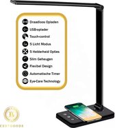 LED Bureaulamp – Draadloos Opladen Voor Telefoon – Dimbaar – Smart Touch – Zwart - Cestgoods