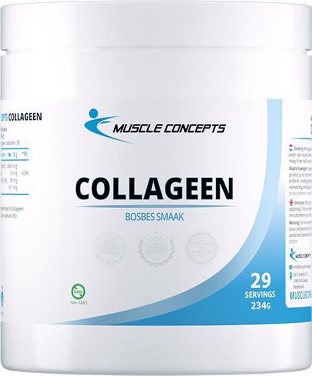 Goedkoopste Collageen Poeder (Hydrolysaat) met Peptan B | Bosbessmaak - 234 gram (29 porties) | Muscle Concepts