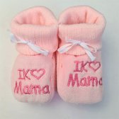 Baby Slofjes - I Love Mama - Roze - 0-6 maanden - Baby Meisjes Sloffen - Kraam Cadeau - Eerste baby schoentjes