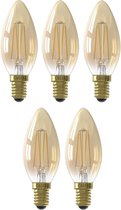5 Stuks - Calex LED volglas gloeidraad Kaarslamp 240V 3,5W 200lm E14 B35, Goud 2100K CRI80 Dimbaar
