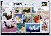 Kippen – Luxe postzegel pakket (A6 formaat) : collectie van 25 verschillende postzegels van kippen – kan als ansichtkaart in een A6 envelop - authentiek cadeau - kado tip - geschen