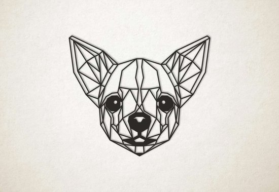 Line Art - Hond - Chihuahua - XS - 25x29cm - Zwart - geometrische wanddecoratie