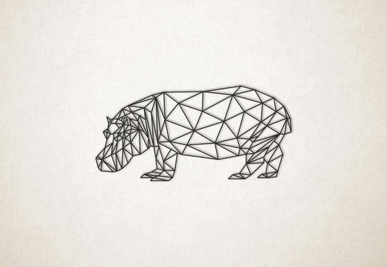 Line Art - Nijlpaard - S - 29x60cm - Zwart - geometrische wanddecoratie
