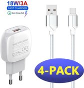 4x Lader met Usb C Kabel 1m | Adaptive Fast Charging 18W | Wit| Geschikt voor Samsung