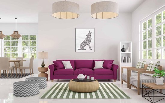 Line Art - Loup carré 5 - M - 77x60cm - Bois de frêne Blanc - décoration murale géométrique