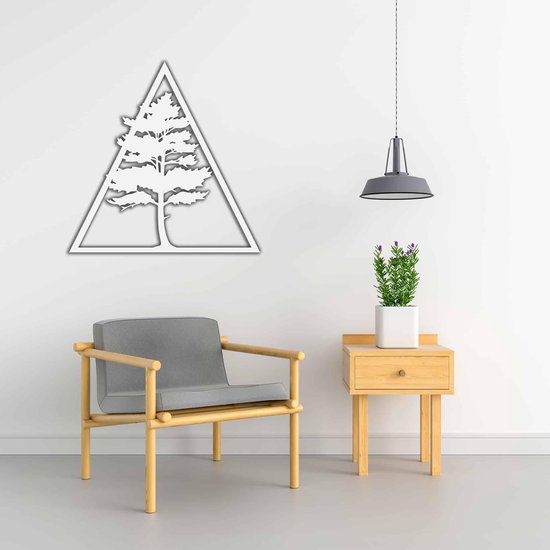 Wanddecoratie - Wandpaneel driehoek - boom - S - 45x45cm - Wit - muurdecoratie - Line Art