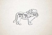 Wanddecoratie - Leeuw met wilde dieren - XS - 19x30cm - Wit - muurdecoratie - Line Art